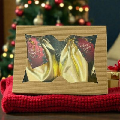 pudełko prezentowe z dwoma herbatami z zyczeniami od Mikołaja